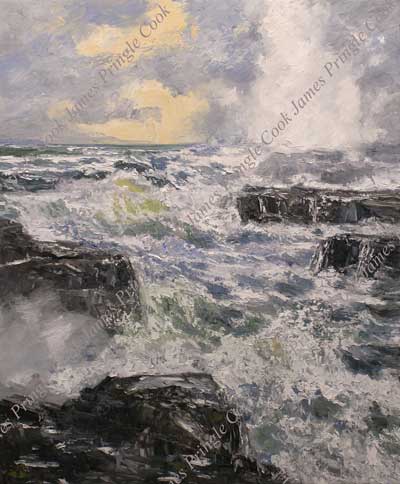 James Pringle Cook oil painting of surf-Bailey Island