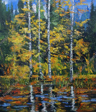 James Pringle Cook oil painting of four aspen