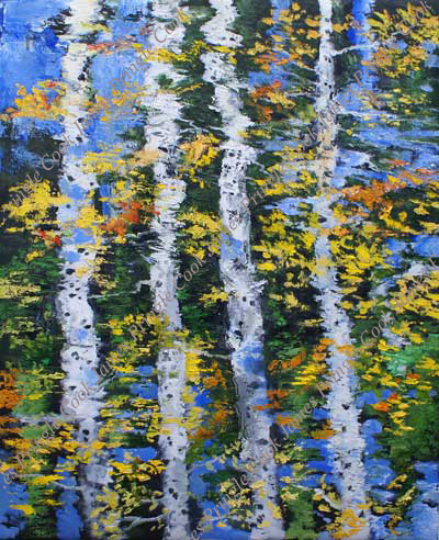 James Pringle Cook oil painting of Four Aspen Reflection-Autumn