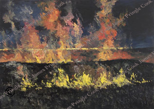 Flint Hills prairie fire oil painting by James Pringle Cook